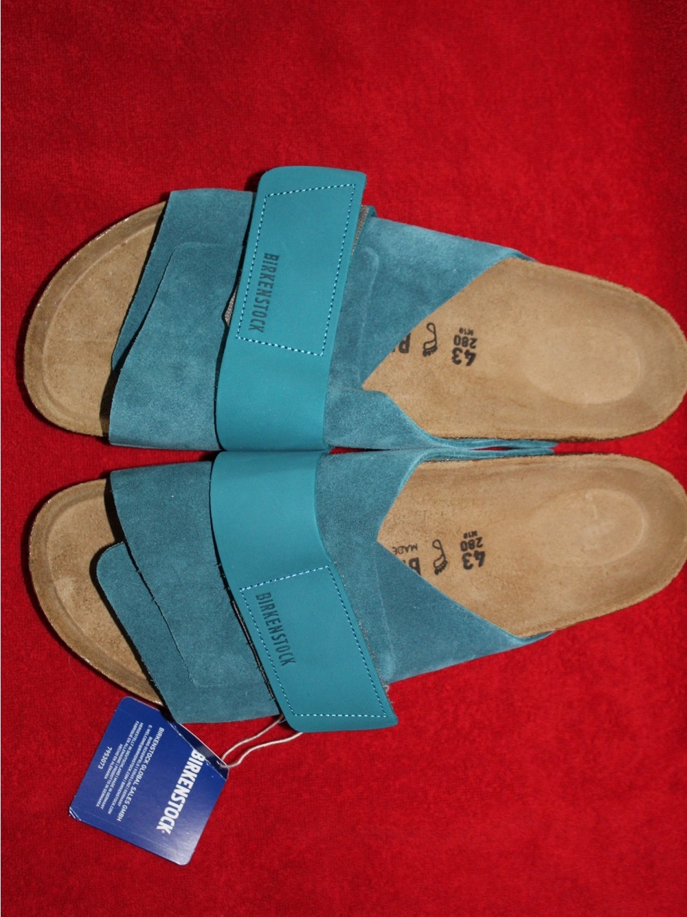 Birkenstock Teal Blue Suede Two-Strap Sandals